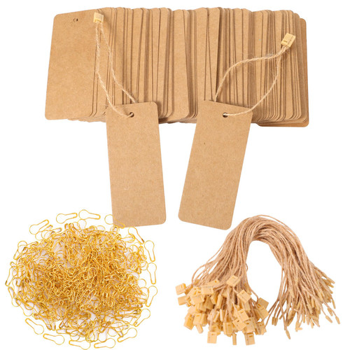 300 Set Price Tags with String Gift Tags with Safety Pins Custom Clothing Tag Brown Paper Hang Tag for Clothes Crafts Display Stocking Stuffers (Brown)