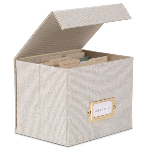 ZICOTO Beautiful Greeting Card Organizer Box With Dividers - Sturdy Linen Storage Box Easily Organizes All Your Greeting Cards in Style - Cute Card Holder Safely Stores Up to 300 Small Or Large Cards-1766776416
