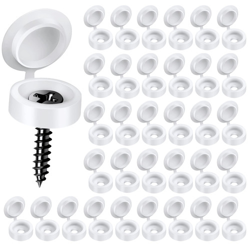 HNYYZL 150 PCS Plastic Hinged Screw Covers Caps White Folding Cover Cap, Snap Washer Covers Flip Tops for Covering Screw Heads (S)