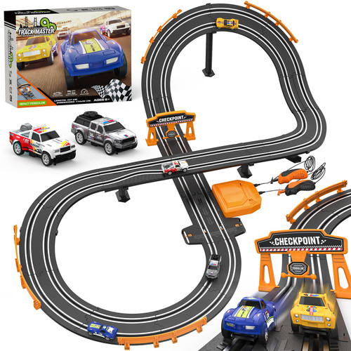 Slot Car Race Track Sets with 1:64 High-Speed Racing Cars, Battery or Electric Car Track, Dual Racing Game Lap Counter Circular Slope Track, Gifts Toys for Boys Kids Age 6 7 8-12