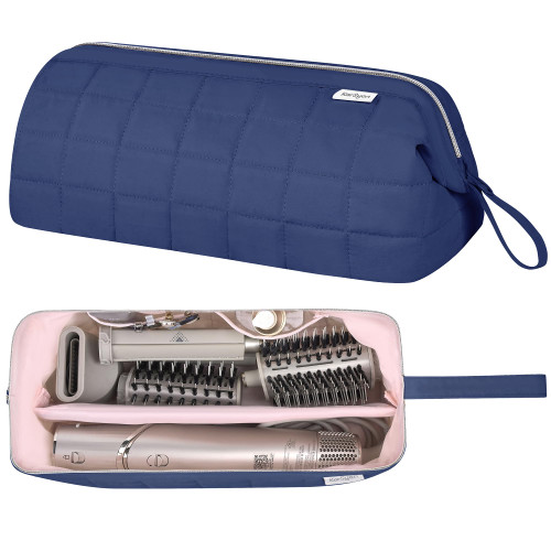 KarSyon Hair Tools Travel Bag Organizer for Dyson Airwrap Case Holder Shark Hair Dryer Flex Style Airstraight Brush Revlon Attachments Carrying Case Flat Curling Iron Bags (Blue)