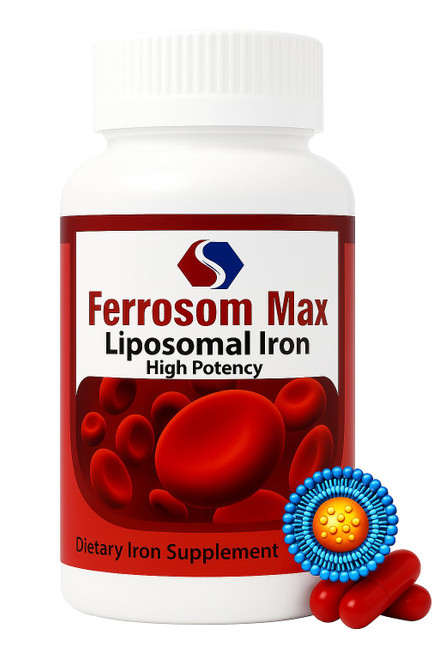 Ferrosom Max Liposomal Iron Supplement 60 Capsules (45mg Pure Elemental Iron) by Siba Pharm | Maximum Absorption Formula | Non GMO, Vegan, Premium Quality | Helps New Blood Cell Production.