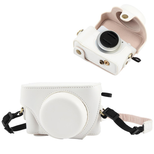 PULUZ Digital Camera Case for Sony ZV-1F Vlog Camera,Full Body Leather Camera Bag with Sony ZV-1F Case Shoulder Strap-Travel Protective Carrying Storage Bag (White)