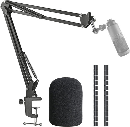 AT2020 Mic Boom Arm Stand with Pop Filter, Compatible with Audio-Technica AT2020, Audio-Technica AT2020V USB Microphone with Cable Sleeve by SUNMON