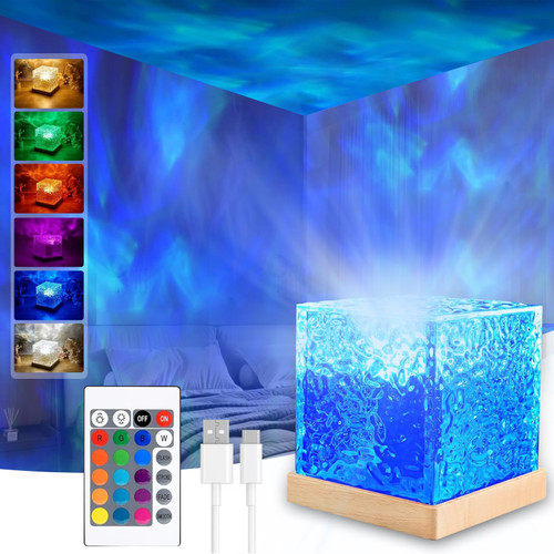 ACENZ Ocean Wave Projector Light,16 Colors Ocean Lamp Water Ripple Cube Night Light with Remote for Bedrooms,Games, Birthdays,Festivals (Ocean Lamp)