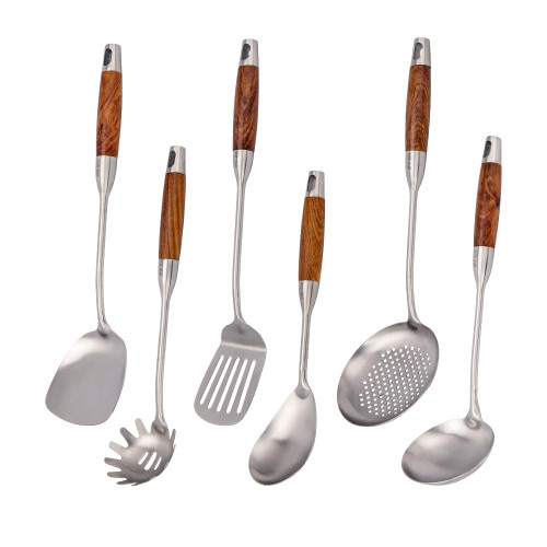 VALESKA 304 Stainless Steel Kitchen Utensils Set with Wood Handle, 6 PCS Metal Cooking Utensils Set, kitchen essentials, Non-Stick and Heat Resistant, Easy to Clean VALESKA 304 Stainless Steel Kitchen Utensils Set with Wood Handle, 6 PCS Metal Cooking Utensils Set, kitchen essentials, Non-Stick and Heat Resistant, Easy to Clean
