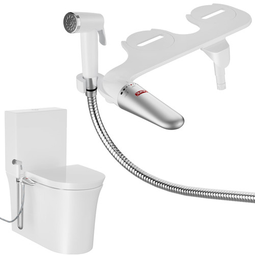 DEANIC 2-in-1 Bidet Attachment with Handheld Bath Bidet Sprayer, Ultra-Slim Adjustable Water Pressure Nozzle, Cold Water Non Electric Hand Sprayer for Toilet Seat (Sliver White)