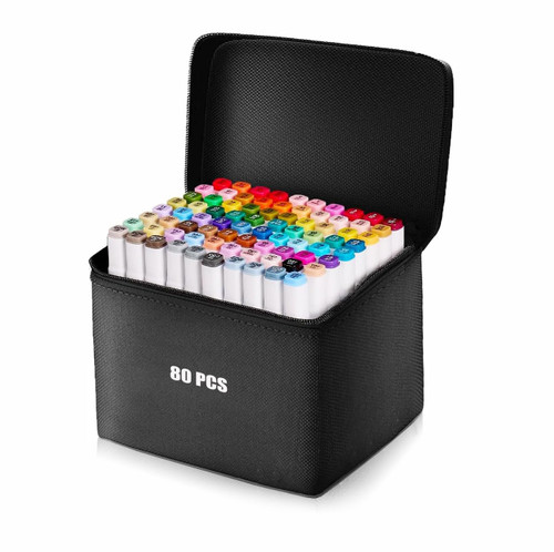 LOULANJX 80 Colors Alcohol Markers Set with Carrying Case Dual Tip Drawing Markers for Adult and Kids Comics Coloring Sketching Illustration