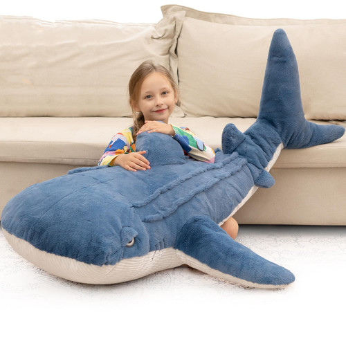 Tezituor 51inches Giant Whale Shark Stuffed Animal, 4.3ft Large Blue Stuffed Whale Shark Plush Body Pillow for Girls Boys, Realistic Plush Toy Christmas Birthday Ocean Theme Gift for Kids Adults