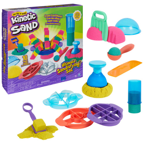 Kinetic Sand, Ultimate Sandisfying Set with 2lbs Play Sand (Pink, Yellow & Teal), 10 Tools & Molds, Sensory Toys, Holiday Gifts & Stocking Stuffers for Kids Ages 3 and up