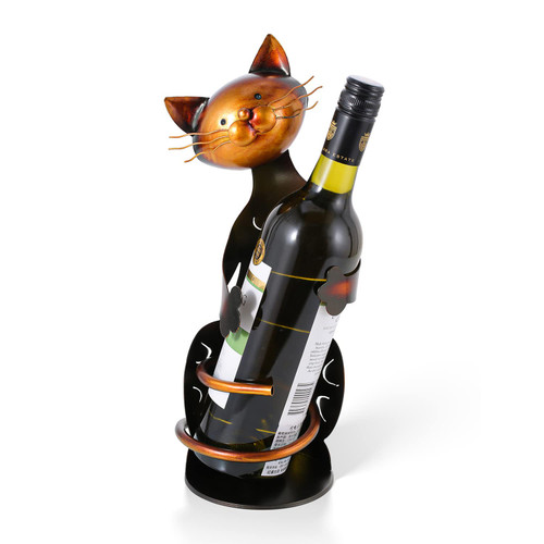 Tooarts Cat Shaped Wine Holder Wine Rack shelf Metal Sculpture Practical Home decoration Crafts
