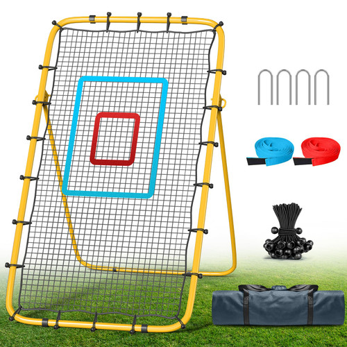 Volleyball Rebounder Net 7x4 Ft with 2 Target Stripes, 5-Angle Adjustable Rebounder Net for Practicing Digging, Setting, Spiking, Bounce Back Training Equipment with Portable Travel Bag & 4 Sand Bags