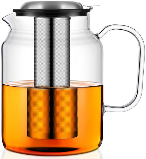 Aquach 85oz Glass Teapot with Stainless Steel Removable Infuser, Stovetop & Dishwasher Safe, Ideal for Brewing Loose Leaf & Blooming Tea