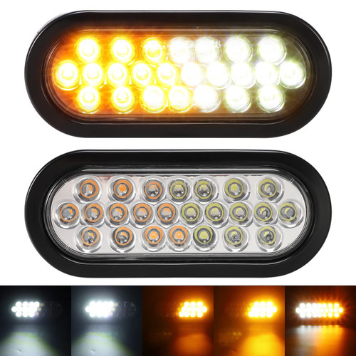 Partsam 2 Pcs 6.5 Inch Oval Amber/White Strobe Lights 24LED Recessed with With Quad Flash Patterns for Truck Towing Trailer Lights Lamps, Rubber Grommets and 3-prong Wire Pigtails Included, 10V-30V