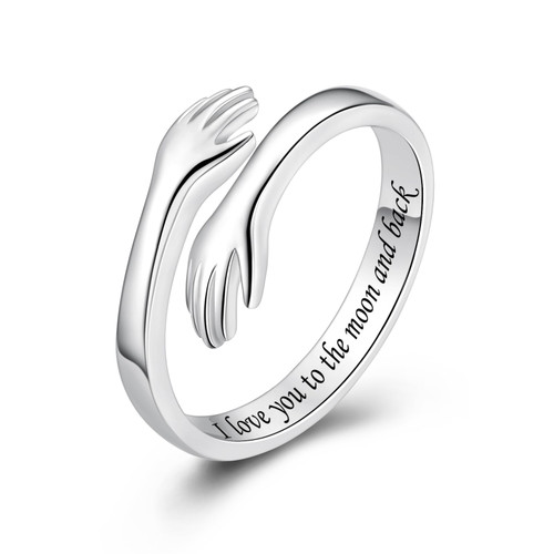 ACJFA Hug Rings for Women Sterling Silver Adjustable Ring for Women Daughter Hand Ring Jewelry for Birthday Gifts Holiday Gift (I love you to the moon and back)