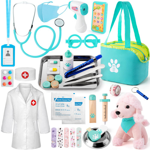 Sundaymot Doctor Kit for Kids, 37PC Pretend Play Doctor Toys, Doctor Kit for Toddlers 3-5, with Dog Toy, Medical Bag, Stethoscope and Other Accessories, for Boys and Girls Fun Role Playing Game