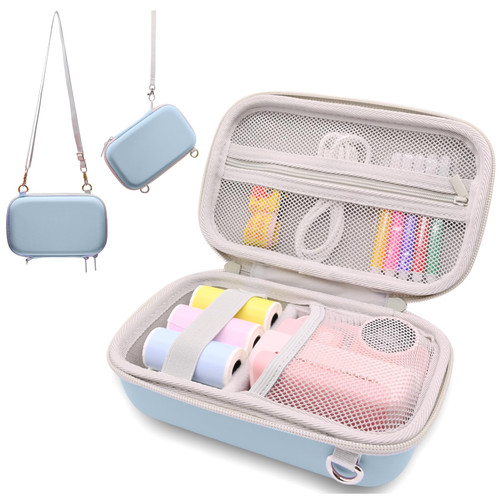 PLEAVEE Instant Print Film Camera Case for Kid Cameras & Digital Video Camera, Hard Storage Holder Organizer Bag Compatible with ESOXOFFORE/Dylanto/Anchioo/MINIBEAR and More (Blue)