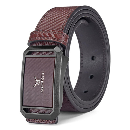 MACBORO Tsa Approved Belts for Men Plastic Buckle Hypoallergenic Non Metal Nickel Free Belt for Men Mechanic No Scratch Brown Leather 1.5"