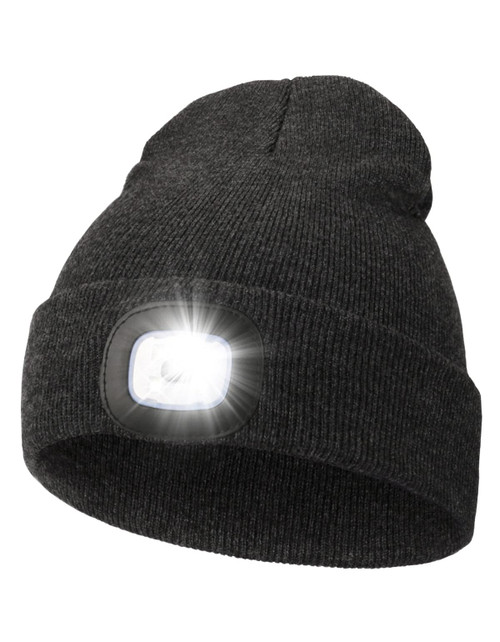 MELASA Unisex LED Beanie with The Light, USB Rechargeable Hands Free Headlamp Hat, Knitted Night Light Beanie Cap Flashlight Hat, Men Gifts for Dad Father Husband (Slategray)