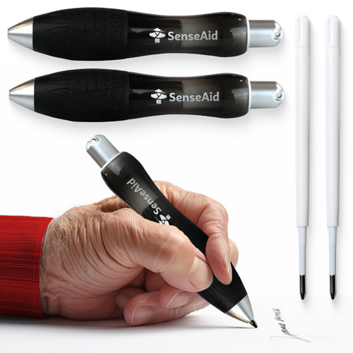 Fat Heavy Weighted Pens | Set of Two Super Big Pens Including TWO BONUS INK REFILLS | Large Wide Grip Pens Aids Writing For Those With Arthritis, Parkinson's, Carpal Tunnel & Essential Hand Tremors