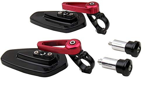 MotorToGo One Pair Red Stem Black House CNC 7/8" Handlebar Bar End Arrow Mirrors for 2013 Triumph Street Triple