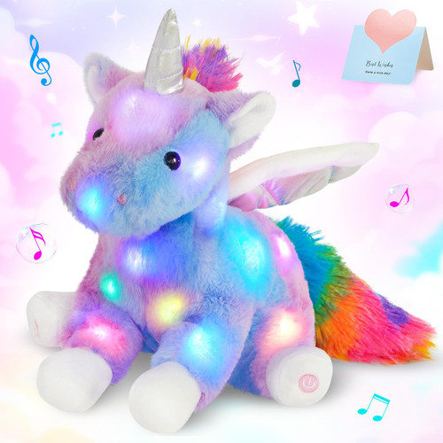 CozyWorld 16.5" Light up Musical Unicorn Stuffed Animal Glowing Singing Rainbow Unicorn Soft Plush Toys Birthday Christmas Children's Day Gifts for Toddlers Boys Girls Kids Decor