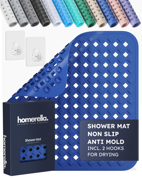 homerella® Shower Mat Non Slip Anti Mold, Non Slip Shower Mats for Inside Shower Stall Anti Slip Mat, Square Shower Floor Mat 21 x 21 in with Suction Cups & Hooks for Quick Drying, Machine Washable-1766858960