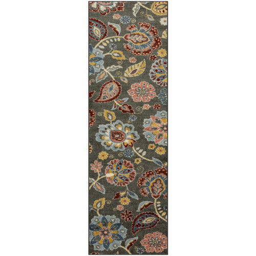Maples Rugs Gardena Floral Runner Rug – Made in USA – Washable, Non Slip Indoor LongCarpet for Hallway, Kitchen, and Laundry Room, 2' x 8', Gray