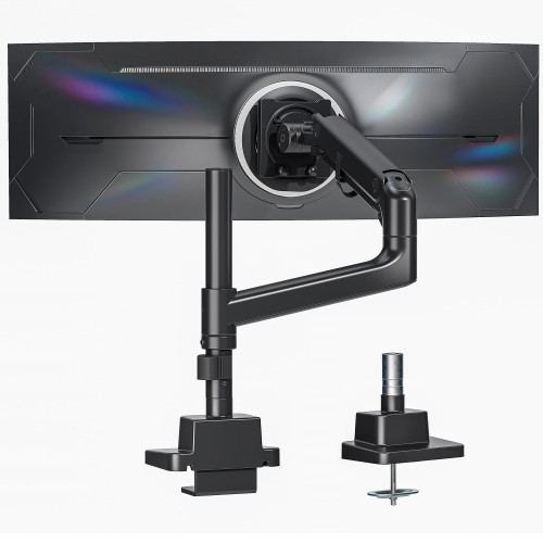monTEK 17-57 Inch Ultrawide Monitor Arm for Up to 59.4lbs Screens, Aluminum Heavy-Duty Gas Spring Single Curved Screen Adjustable Monitor Stand,75/100mm Vesa Mount, Black