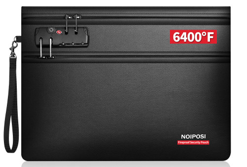 Noiposi 6400F Fireproof Document Bag with Lock, Dual-Zip Compartments, 12 Layers Heat Insulated, Protects Important Papers, Valuables