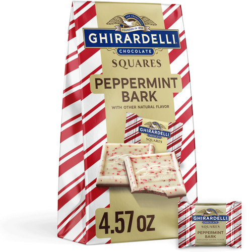 GHIRARDELLI Peppermint Bark Chocolate SQUARES, 4.57 oz Bag Premium Holiday Chocolate Candy Individually Wrapped Peppermint Bark SQUARES