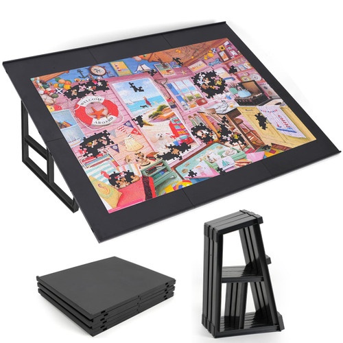 WELGEE 1000-Piecce Tilting Puzzle Board with Stand, 31” x 24” Lightweight Portable Puzzle Table for Adults & Seniors, DIY Customizable Puzzle Accessory Only 3.5 lbs (Black)