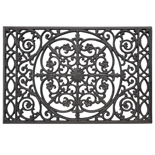 SINDA Front Door Mat Cast Iron Doormat Heavy Duty Non-Slip Stain and Dirt Resistant Front Doormat Outdoor (Black, 22" L x 14.4" W, Vintage Pattern)
