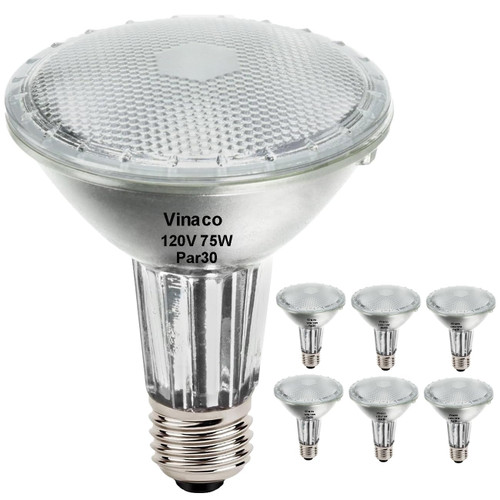 Vinaco PAR30 Long Neck 75W, 6 Pack Long Lasting PAR30 Halogen Flood Light Warm White 2800K, PAR30 Dimmable, High Output par30 Flood Light Bulb 120V with E26 Base for Indoor/Outdoor