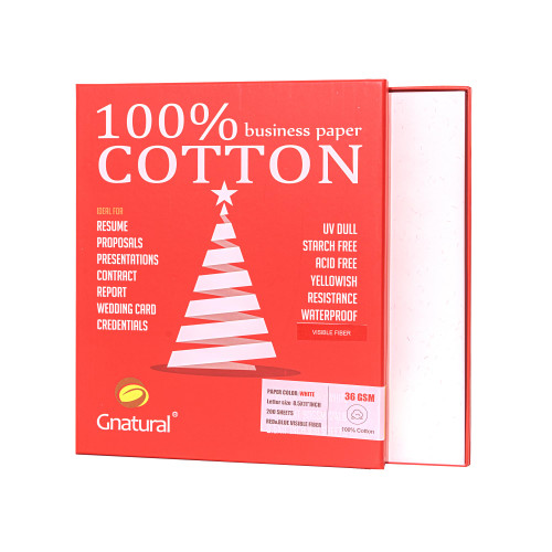 100% Cotton Premium Business Paper, 8.5x11 Inch Inkjet Laser Printing 36GSM Waterproof, 200 Sheets, White Color