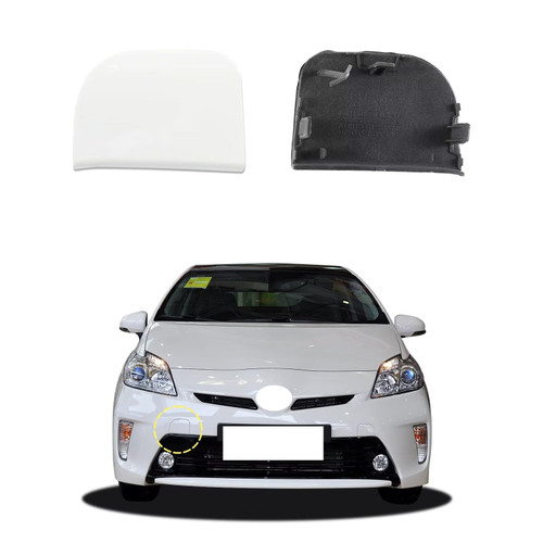 Goholy Car Front Bumper Tow Hook Cover Compatible with Toyota Prius XW30 2012 2013 2014 2015 Trailer Cover Cap 52128-47907 52128-47908 Small Lid Towing Eye Cap White
