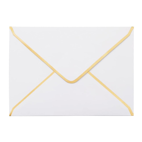 50 PCS White Envelopes 5x7 Invitation Envelopes A7 Size V-Flap Mailing Card Envelopes Quick Seal Envelopes with Gold Border for 5x7 Cards, Birthday, Weddings, Graduations, Greeting Cards