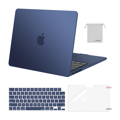 MOSISO Compatible with MacBook Air 15 inch Case M4 M3 M2 2025 2024 2023 Release A3241 A3114 A2941 with Touch ID, Plastic Hard Shell Case&Keyboard Cover&Screen Protector&Storage Bag, Haze Blue