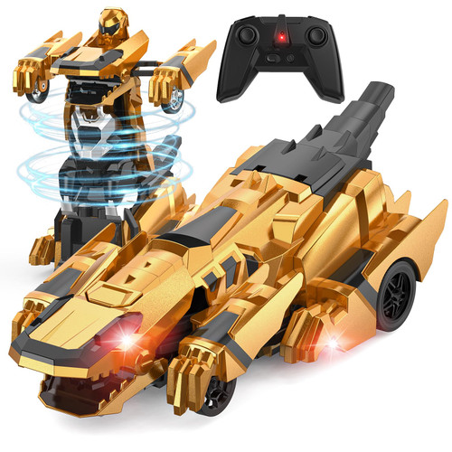 Kroyedfuw Dinosaur Transform Rc Cars, 2.4Ghz Remote Control Car Transforming Robot with Flashing Light, 360° Rotation One Button Deformation Car Toy Gifts for Boys Age 4-7 8-12