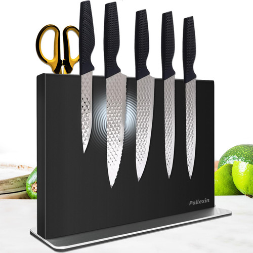 Pailexin Magnetic Knife Block Without Knives—Black Stainless Steel Double-Sided Magnetic Knife Holder Stand with Strong Magnets, Knife Storage Organizer for Kitchen Counter top
