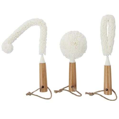 Lily's Home Decanter Cleaning Brush Set with Bamboo Handles, Glassware Cleaning Brushes for Hard to Reach Areas, Ideal for Champagne Flutes, Beer Mugs, Baby Bottles and Narrow Neck Goblets (Set of 3)