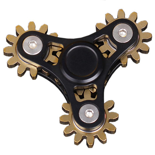 Pure Brass Fidget Spinner Gears Linkage Fidget Gyro Toy Metal DIY Hand Spinner Spins Long Time EDC Focus Meditation Break Bad Habits ADHD with Multiple Premium Bearings (Spinner 4 Gears Black)