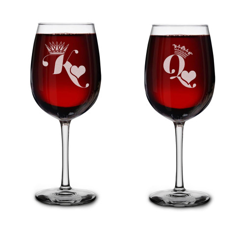 shop4ever® King & Queen of Hearts Couples Gift Set of 2 Engraved Stemmed Wine Glasses His & Hers Gift Set