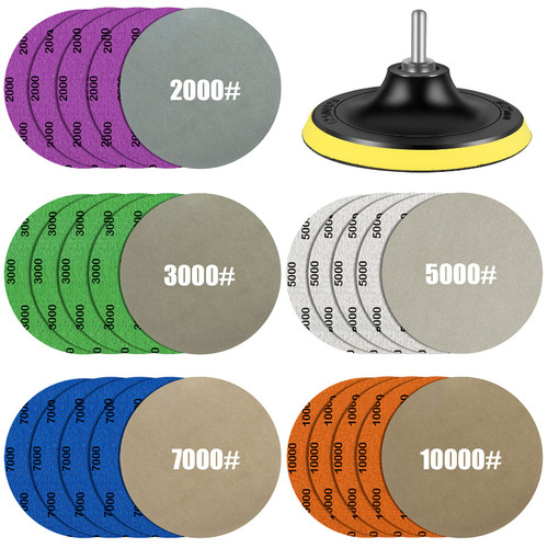 Water Grit Sandpaper 2000/3000/5000/7000/10000 and 5-inch Backing Pad Set, Wet Dry Electric Hook &Loop Sanding Disc with Pad, Grinding Abrasive Paper and Orbital Sander Polisher