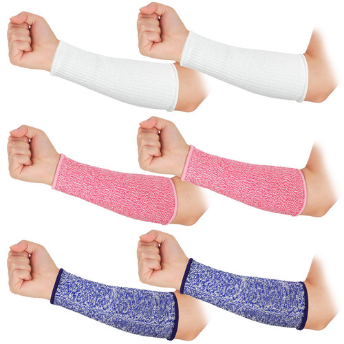 Sintege 3 Pairs Arm Protectors for Thin Skin and Bruising Cut Resistant Forearm Sleeve Level 5 Arm Burn Protection Sleeve (White, Purple, Pink,12.6 Inch)