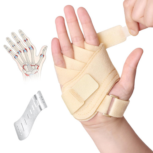 DrFinger Finger Ulnar Deviation Splint Brace, Finger Joint Deviation Orthopedic Corrector With Metal Bracket-Beige-(Right-M)