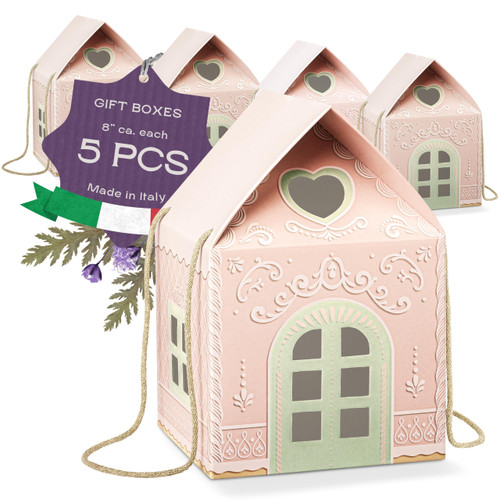 Boxes Craftory Pack of 5 House Shaped Gift Boxes (7.87 x 7.87 x 7.08 inch) - Mansion Ideal for Presents and for Treats - Fairy Light Pink