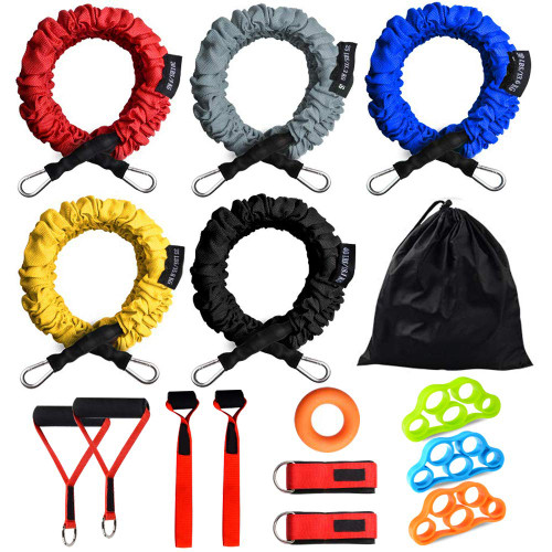 Rocutus Resistance Bands Set, 15 Pack Exercise Resistance Tubes with Anti-Snap Heavy Duty Protective Nylon Sleeves,20lbs to 40lbs Resistance Tubes,Door Anchor Ankle Strap up to 150lbs