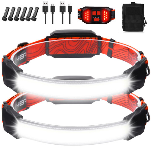Rechargeable Headlamp,Super Bright 1500 Lumens 6 Modes Head Lamp Led Rechargeable with Tail Red Light,Wide Beam Led Headlamp Waterproof for Adults Outdoor Camping Hiking Hunting Accessories