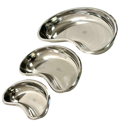 Set of 3 - Kidney Trays Small, Medium, Large - Kidney Shaped Emesis Basin, Dental Lab Instrument Trays, Reusable Metal Kidney Dish, for Soiled Dressings, Instruments, Supplies